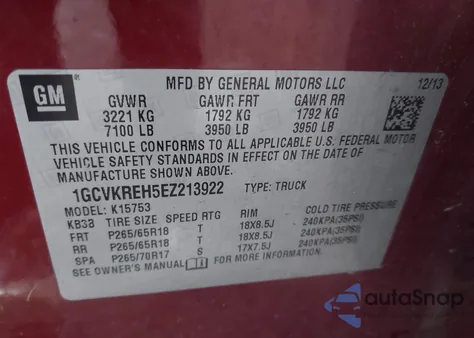 2014 Chevrolet Silverado 1500 1Lt from USA, damaged, VIN 1GCVKREH5EZ213922